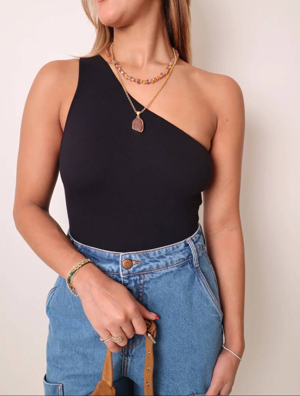 NEW DRESS TO one shoulder crepe bodysuit in black